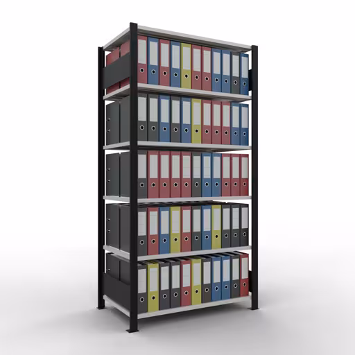, kantoorrek, insteeksysteem MULTIplus150, 2000 x 1000 x 600 mm, 6 legborden, zonder middenaanslag, zwart/lichtgrijs van Schulte Lagertechnik uit het assortiment kantoorrekken