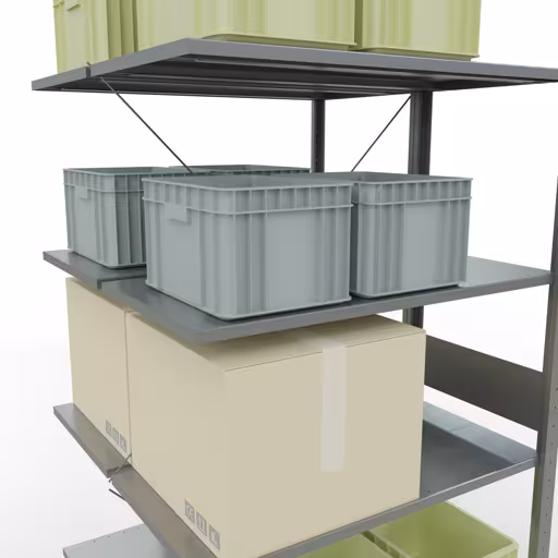Afbeelding nr. 12 van het artikel aanbouwstelling, dubbele stelling, stellingstelling insteeksysteem MULTIplus150, 3000 x 1000 x (2x1000) mm, 2x7 legborden, kruisschoor, verzinkt uit de stellingstelling productgroep van Schulte Lagertechnik