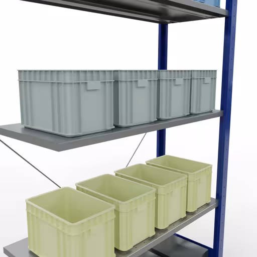 Andere weergave van het artikel Aanbouwplank, legbord, insteeksysteem MULTIplus150, 2000 x 1000 x 400 mm (HxBxD), 5 legborden, kruisschoor, RAL 5010/verzinkt Andere weergave van het artikel Aanbouwplank, legbord, insteeksysteem MULTIplus150, 2000 x 1000 x 400 mm, 5 legborden, RAL 5010/verzinkt uit de categorie insteeksysteem