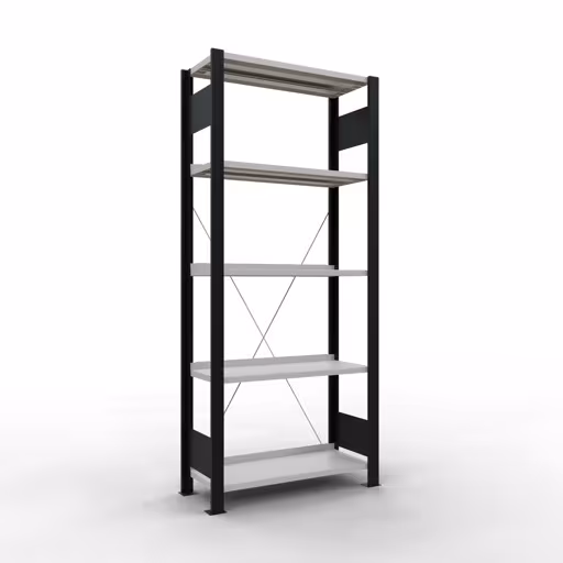 Figuur nr. 11 van het artikel basisrek, kantoorreksysteem MULTIplus85, 1800 x 750 x 300 mm, 5 planken, kruisschoor, met aanslagbalk, zwart/lichtgrijs uit de productgroep kantoorrekken van Schulte Lagertechnik.