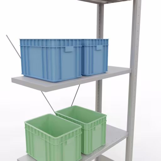 Extra afbeelding van het artikel Aanbouwplank, legplank, insteeksysteem MULTIplus150, 2000 x 750 x 300 mm, 5 legborden, kruisschoor, RAL 7035 lichtgrijs van opzetplank