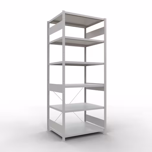 Basisplank, legbord, insteeksysteem MULTIplus330, 2500 x 1000 x 800 mm (HxBxD), 6 legborden, kruisschoor, RAL 7035 lichtgrijs, basisplank, art.nr. 33881