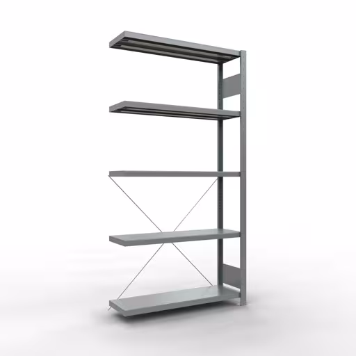 Aanbouwrekken, rekken, insteeksysteem MULTIplus330, 2000 x 1000 x 300 mm (HxBxD), 5 legborden, kruisschoor, verzinkt van Schulte Lagertechnik Aanbouwrekken, legborden, insteeksysteem MULTIplus330, 2000 x 1000 x 300 mm (HxBxD), 5 legborden, kruisschoor, verzinkt, aanbouwplank, art.nr. 13935