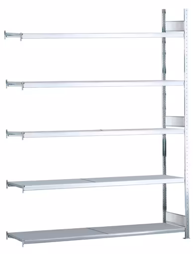 Aanbouwstellingen, breedvakstellingen WS 2000 met stalen legborden, 3000 x 1500 x 600 mm (HxBxD), verzinkt, 5 niveaus, vakbelasting 400 kg, vakbelasting 2.000 kg van Schulte Lagertechnik Aanbouwstelling, breedvakstelling WS 2000 met stalen legborden, 3000 x 1500 x 600 mm (HxBxD), verzinkt, 5 niveaus, vakbelasting 400 kg, vakbelasting 2.000 kg, WS2000, art.nr. 15715