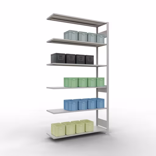 Aanbouwrekken, rekken, insteeksysteem MULTIplus150, 2500 x 1300 x 400 mm (HxBxD), 6 legborden, lengtestangen, RAL 7035 lichtgrijs uit de categorie aanbouwrekken met GTIN 4004514292896 Aanbouwrek, stelling, insteeksysteem MULTIplus150, 2500 x 1300 x 400 mm, 6 legborden, lengtestangen, RAL 7035 lichtgrijs van Schulte Lagertechnik uit het assortiment insteeksysteem