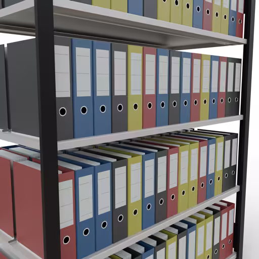 Figuur nr. 8 van het artikel basisrek, kantoorrek, insteeksysteem MULTIplus150, 1800 x 1300 x 600 mm, 5 planken, lengtestangen, met middenaanslag, zwart/lichtgrijs uit de productgroep kantoorrekken van Schulte Lagertechnik.