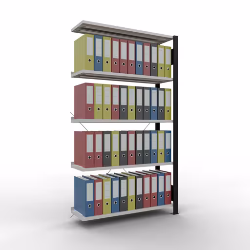 Figuur nr. 11 van het artikel aanbouwrekken, kantoorrekken, insteeksysteem MULTIplus85, 1800 x 1000 x 300 mm, 5 planken, kruisschoor, met aanslaglijst, zwart/lichtgrijs uit de productgroep kantoorrekken van Schulte Lagertechnik.