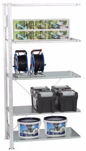 Extra afbeelding van het artikel Aanbouwplank, legbord, insteeksysteem MULTIplus150, 2000 x 1000 x 300 mm (HxBxD), 5 legborden, kruisschoor, verzinkt - Expressline Extra afbeelding van het artikel Aanbouwrekken, legbord, insteeksysteem MULTIplus150, 2000 x 1000 x 300 mm, 5 legborden, verzinkt - Expressline van aanbouwrekken