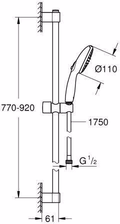 Technische Zeichnung 4056803 GROHE Tempesta 110 doucheglijstang 27646_3 900 mm 2 straalsoorten 13,5 l/min chroom