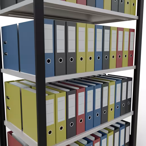 Productafbeelding nr. 11 van het artikel basisplank, kantoorplank, insteeksysteem MULTIplus150, 1800 x 1000 x 600 mm, 5 planken, lengtestangen, zonder middenaanslag, zwart/lichtgrijs Afbeelding nr. 11 van het artikel, kantoorrekken, insteeksysteem MULTIplus150, 1800 x 1000 x 600 mm, 5 planken, zonder middenaanslag, zwart/lichtgrijs uit de productgroep kantoorrekken van Schulte Lagertechnik