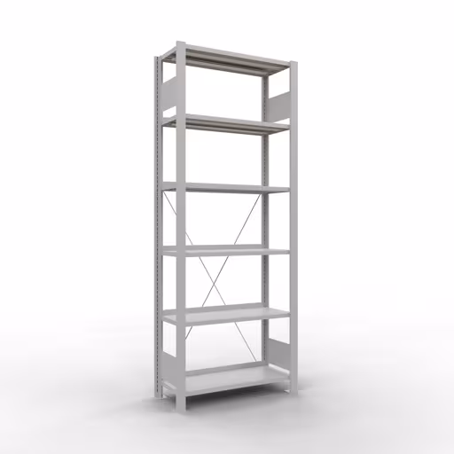 Figuur nr. 7 van het artikel basisplank, kantoorplank, insteeksysteem MULTIplus85, 2000 x 750 x 300 mm, 6 planken, kruisschoor, met aanslagbalk, lichtgrijs uit de productgroep kantoorplanken van Schulte Lagertechnik.