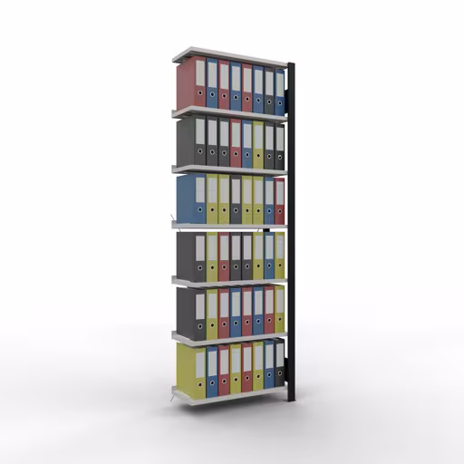 Figuur nr. 13 van het artikel aanbouwrekken, kantoorrekken, insteeksysteem MULTIplus85, 2300 x 750 x 300 mm, 7 planken, kruisschoor, met aanslaglijst, zwart/lichtgrijs uit de productgroep kantoorrekken van Schulte Lagertechnik.