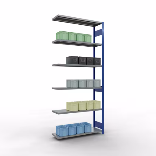 Productafbeelding nr. 13 van het artikel Aanbouwrekken, legbordstellingen, insteeksysteem MULTIplus250, 3000 x 1300 x 400 mm (HxBxD), 7 legborden, lengtestangen, RAL 5010 gentiaanblauw/verzinkt Afbeelding nr. 13 van het artikel aanbouwrekken, legbordstellingen, insteeksysteem MULTIplus250, 3000 x 1300 x 400 mm, 7 legborden, lengtestangen, RAL 5010 gentiaanblauw/verzinkt uit de productgroep insteeksysteem van Schulte Lagertechnik.