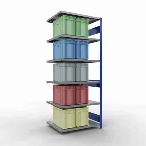 Productafbeelding nr. 12 van het artikel Aanbouwrekken, legbordstellingen, insteeksysteem MULTIplus330, 2500 x 1000 x 800 mm (HxBxD), 6 legborden, kruisschoor, RAL 5010 gentiaanblauw/verzinkt Afbeelding nr. 12 van het artikel aanbouwrekken, legbordstellingen, insteeksysteem MULTIplus330, 2500 x 1000 x 800 mm, 6 legborden, kruisschoor, RAL 5010 gentiaanblauw/verzinkt uit de productgroep insteeksysteem van Schulte Lagertechnik.