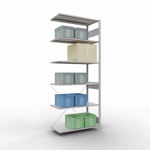 Productafbeelding nr. 14 van het artikel Aanbouwrekken, legbordstellingen, insteeksysteem MULTIplus150, 2500 x 1000 x 500 mm (HxBxD), 6 legborden, kruisschoor, RAL 7035 lichtgrijs Figuur nr. 14 van het artikel aanbouwrekken, legbordstellingen, insteeksysteem MULTIplus150, 2500 x 1000 x 500 mm, 6 legborden, kruisschoor, RAL 7035 lichtgrijs uit de insteeksysteem productgroep van Schulte Lagertechnik.