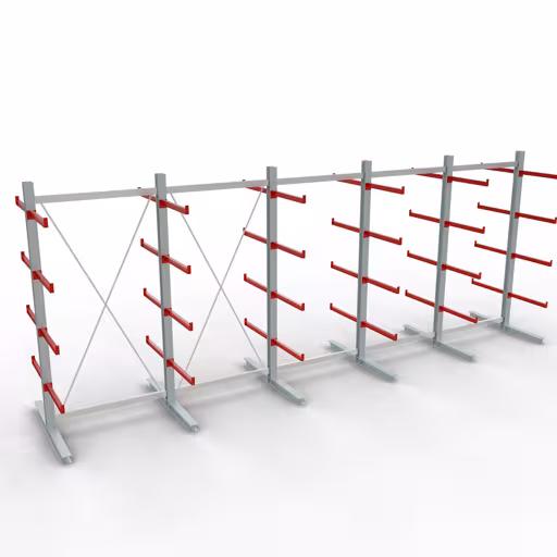 K 6000 compleet legbord, dubbelzijdig, 3000 x 2x 7500 x 2x 750 mm, RAL 7001 / RAL 3000, 5 opslagniveaus, K6000 voor zware goederen, art.nr. 28727