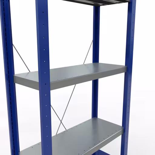 Productafbeelding nr. 13 van het artikel basisplank, legbord, insteeksysteem MULTIplus250, 2000 x 750 x 300 mm (HxBxD), 5 legborden, kruisschoor, RAL 5010 gentiaanblauw/verzinkt/verzinkt Figuur nr. 13 van het artikel basisrek, legbord, insteeksysteem MULTIplus250, 2000 x 750 x 300 mm, 5 legborden, kruisschoor, RAL 5010 gentiaanblauw/verzinkt/verzinkt uit de insteeksysteem productgroep van Schulte Lagertechnik.