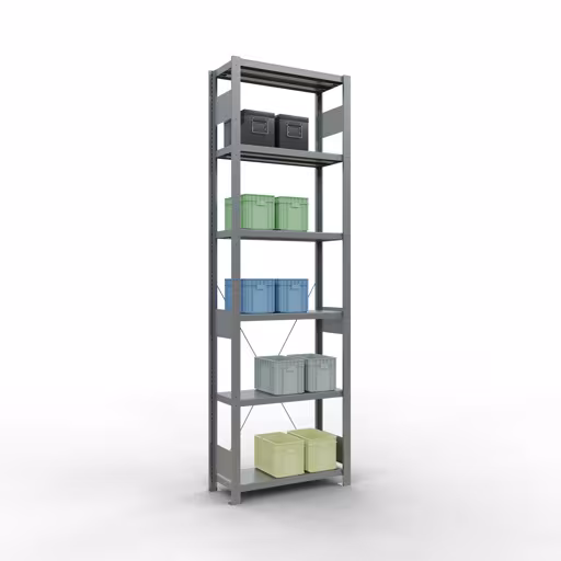 Andere weergave van het artikel basisplank, legbord, insteeksysteem MULTIplus250, 2500 x 750 x 300 mm, 6 legborden, kruisschoor, verzinkt uit de categorie insteeksysteem
