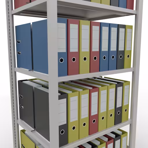 Productafbeelding nr. 12 van het artikel basisplank, kantoorplank, insteeksysteem MULTIplus150, 1800 x 750 x 600 mm, 5 planken, lengtestangen, met middenaanslag, lichtgrijs Afbeelding nr. 12 van het artikel, kantoorrekken, insteeksysteem MULTIplus150, 1800 x 750 x 600 mm, 5 planken, met middenaanslag, lichtgrijs uit de productgroep kantoorrekken van Schulte Lagertechnik