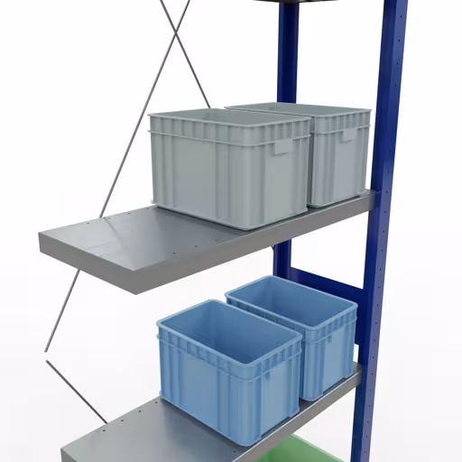 Afbeelding nr. 12 van het artikel aanbouwrekken, legbordstellingen, insteeksysteem MULTIplus250, 3000 x 750 x 300 mm, 7 legborden, kruisschoor, RAL 5010 gentiaanblauw/verzinkt/verzinkt uit de productgroep insteeksysteem van Schulte Lagertechnik.