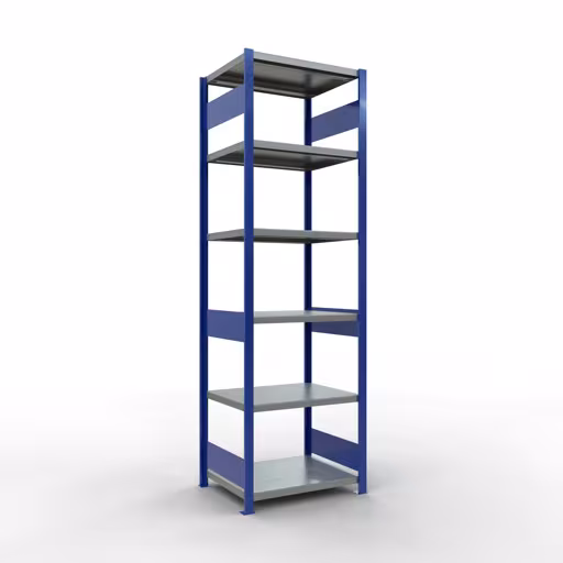 Figuur nr. Artikel 12 basisplank, legbord, insteeksysteem MULTIplus250, 2500 x 750 x 600 mm, 6 legborden, lengtestangen, RAL 5010 gentiaanblauw/verzinkt/verzinkt uit de productgroep insteeksysteem van Schulte Lagertechnik
