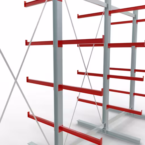 Afbeelding nr. 12 van artikel K 6000 complete stelling, dubbelzijdig, 3000 x 4500 x 2x 750 mm, RAL 7001 / RAL 3000, 5 opslagniveaus uit de productgroep draagarmstellingen van Schulte Lagertechnik
