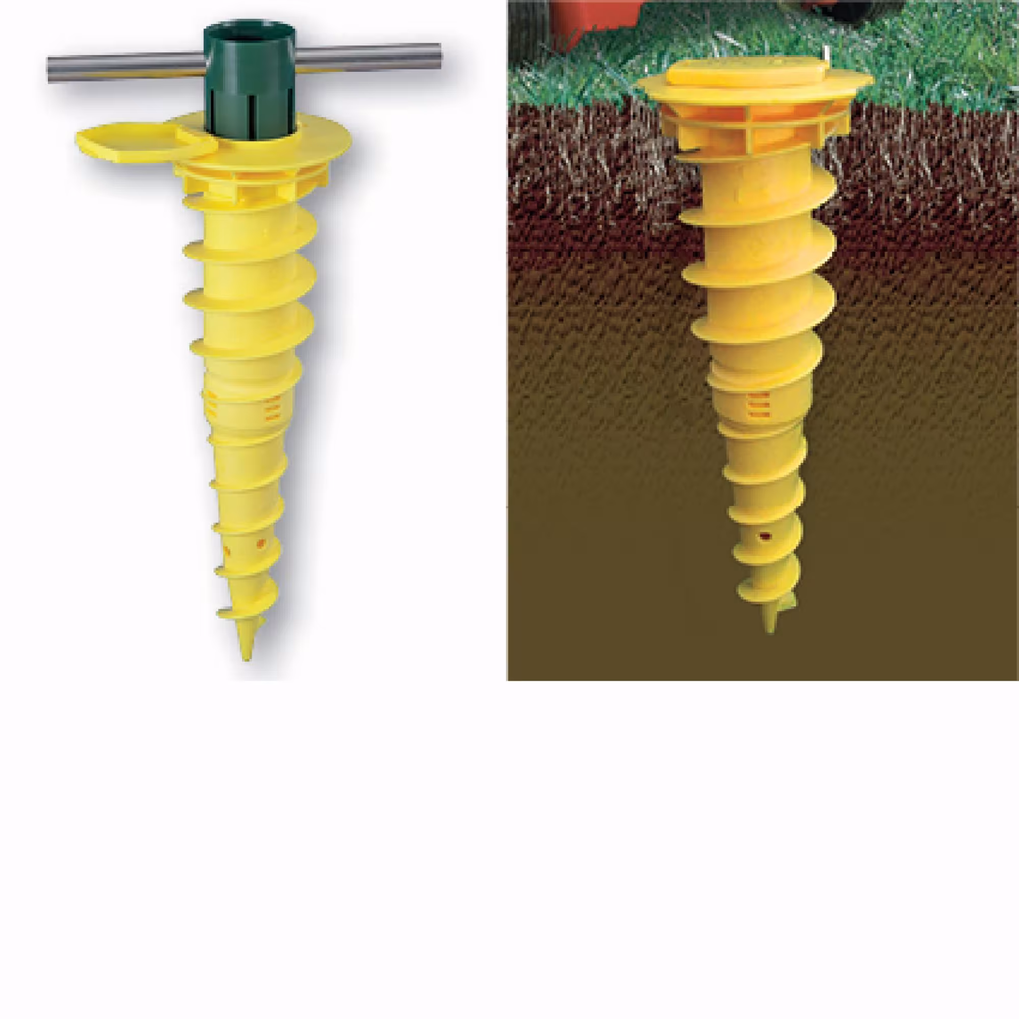 DUO grondschroefpluggen voor inschroeven of betonneren uit de categorie reserveonderdelen voor tuingereedschap met GTIN 9001567300269 JUWEL DUO grondschroefanker en inschroefgrondhuls van het merk Juwel uit de categorie reserveonderdelen voor tuingereedschap