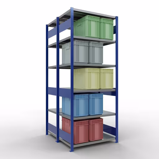 Andere weergave van het artikel Basisplank, dubbele plank, rekkensysteem MULTIplus250, 2500 x 1000 x (2x600) mm, 2x6 planken, lengtestangen, RAL 5010 gentiaanblauw uit de categorie rekken