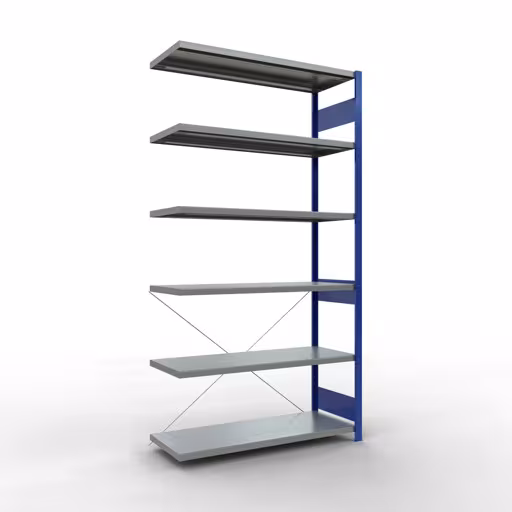 Afbeelding nr. 13 van het artikel aanbouwrekken, legbordstellingen, insteeksysteem MULTIplus250, 2500 x 1300 x 500 mm, 6 legborden, kruisschoor, RAL 5010 gentiaanblauw/verzinkt uit de productgroep insteeksysteem van Schulte Lagertechnik.