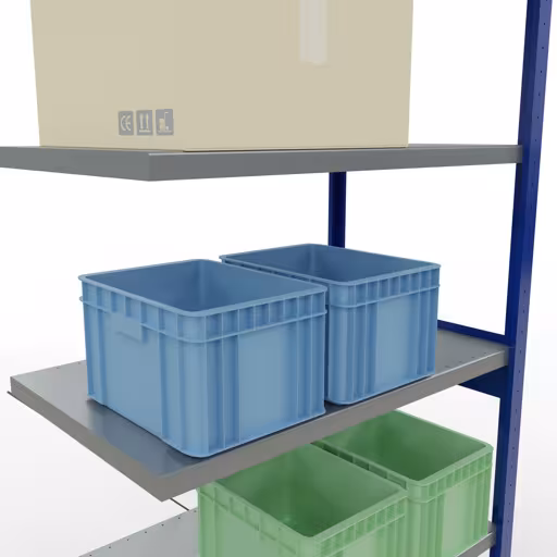Productafbeelding nr. 8 van het artikel aanbouwplank, legbord, insteeksysteem MULTIplus250, 2500 x 1000 x 600 mm, 6 legborden, kruisschoor, RAL 5010 gentiaanblauw/verzinkt uit het insteeksysteem assortiment van het merk Schulte Lagertechnik