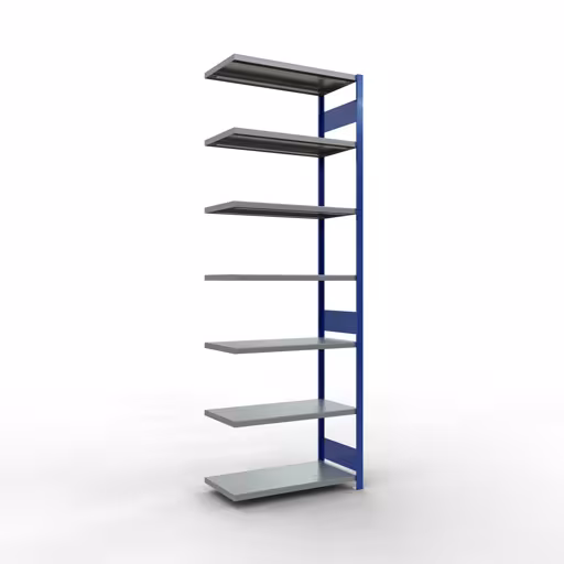 Aanbouwrekken, rekken, insteeksysteem MULTIplus330, 3000 x 1000 x 500 mm (HxBxD), 7 planken, lengtestangen, RAL 5010 gentiaanblauw/gegalvaniseerd van Schulte Lagertechnik Aanbouwrekken, rekken, insteeksysteem MULTIplus330, 3000 x 1000 x 500 mm (HxBxD), 7 legborden, lengtebalk, RAL 5010 gentiaanblauw/verzinkt, aanbouwplank, art.nr. 13957-LR-B