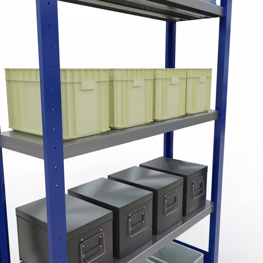 Figuur nr. 14 van het artikel basisrek, legbord, insteeksysteem MULTIplus330, 2000 x 1000 x 300 mm, 5 legborden, lengtestangen, RAL 5010 gentiaanblauw/verzinkt uit de insteeksysteem productgroep van Schulte Lagertechnik.