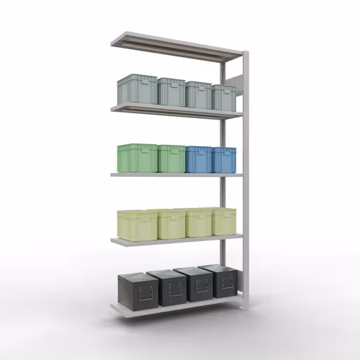 Andere weergave van het artikel Aanbouwplank, legbord, insteeksysteem MULTIplus150, 2000 x 1000 x 300 mm, 5 legborden, RAL 7035 lichtgrijs uit de categorie aanbouwplanken
