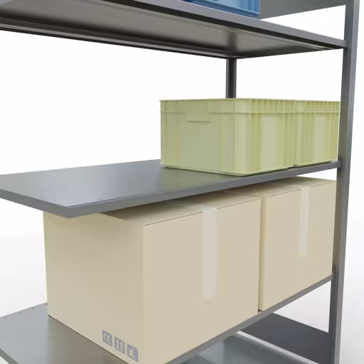 Productafbeelding nr. 7 van het artikel Aanbouwplank, legbord-insteeksysteem MULTIplus150, 2000 x 1300 x 600 mm, 5 legborden, verzinkt uit het insteeksysteem-assortiment van Schulte Lagertechnik