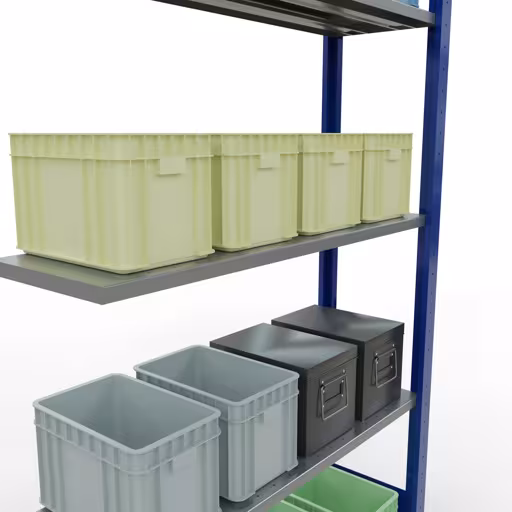 Afbeelding nr. 14 van het artikel aanbouwrekken, legbordstellingen, insteeksysteem MULTIplus85, 2000 x 1000 x 300 mm, 5 legborden, RAL 5010 gentiaanblauw uit de productgroep insteeksysteem van het merk Schulte Lagertechnik