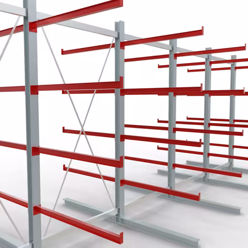 K 6000 compleet legbord, dubbelzijdig, 3000 x 2x 7500 x 2x 1250 mm, RAL 7001 / RAL 3000, 5 opslagniveaus van Schulte Lagertechnik uit het assortiment draagarmstellingen
