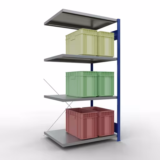 Afbeelding nr. 15 van het artikel aanbouwrekken, legbordstellingen, insteeksysteem MULTIplus330, 2000 x 1000 x 800 mm, 5 legborden, kruisschoor, RAL 5010 gentiaanblauw/verzinkt uit de productgroep insteeksysteem van Schulte Lagertechnik.