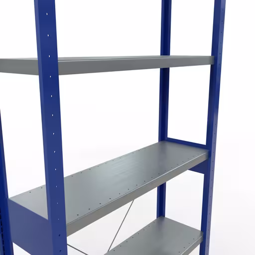 Extra afbeelding van het artikel Basisplank, legplank MULTIplus250 insteeksysteem, 2500 x 1000 x 300 mm, 6 legborden, kruisschoor, RAL 5010 gentiaanblauw/verzinkt vanaf basisplank
