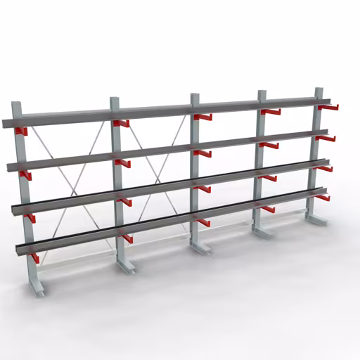 Productafbeelding nr. 10 van artikel K 3000 compleet legbord, eenzijdig, 2500 x 5200 x 400 mm, RAL 7001 / RAL 3000, 5 opslagniveaus Afbeelding nr. 10 van het artikel K 3000 complete stelling, eenzijdig, 2500 x 5200 x 400 mm, RAL 7001 / RAL 3000, 5 opslagniveaus uit de productgroep draagarmstellingen van Schulte Lagertechnik