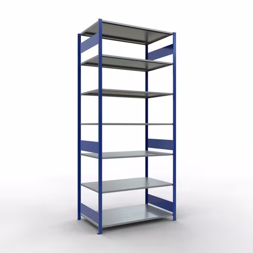 Basisplank, legplank, insteeksysteem MULTIplus150, 3000 x 1300 x 800 mm, 7 legborden, lengtestangen, RAL 5010 gentiaanblauw/verzinkt van Schulte Lagertechnik uit de categorie insteeksystemen