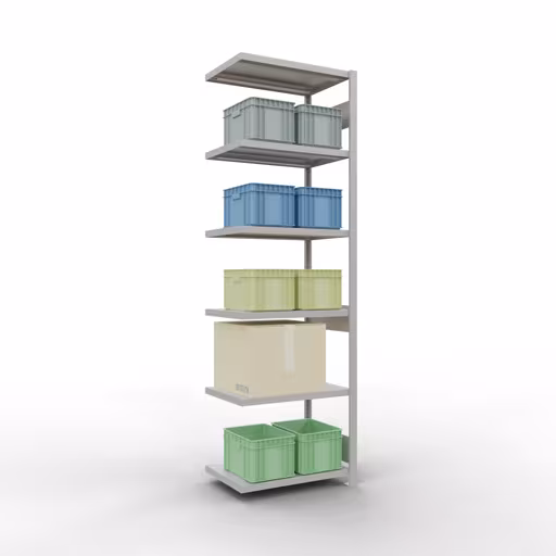 Figuur nr. 15 van het artikel aanbouwrekken, legbordstellingen, insteeksysteem MULTIplus250, 2500 x 750 x 500 mm, 6 legborden, lengtestangen, RAL 7035 lichtgrijs uit de insteeksysteem productgroep van Schulte Lagertechnik.
