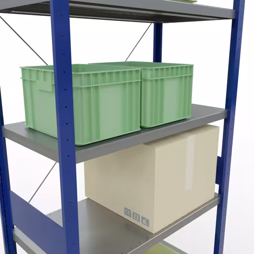 Figuur nr. 13 van het artikel basisrek, legbord, insteeksysteem MULTIplus330, 3000 x 1000 x 500 mm, 7 legborden, kruisschoor, RAL 5010 gentiaanblauw/verzinkt uit de insteeksysteem productgroep van Schulte Lagertechnik.