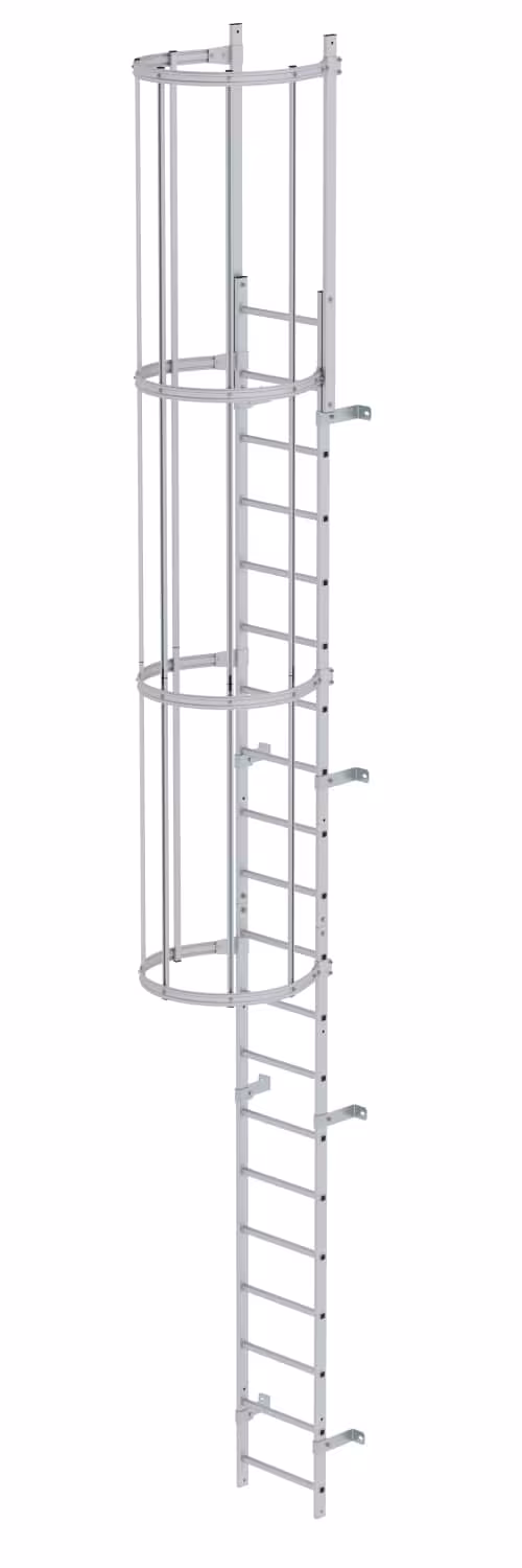 Munk eendelige verticale ladder met rugbescherming, geanodiseerd aluminium, verticale ladders, art.nr. 500105