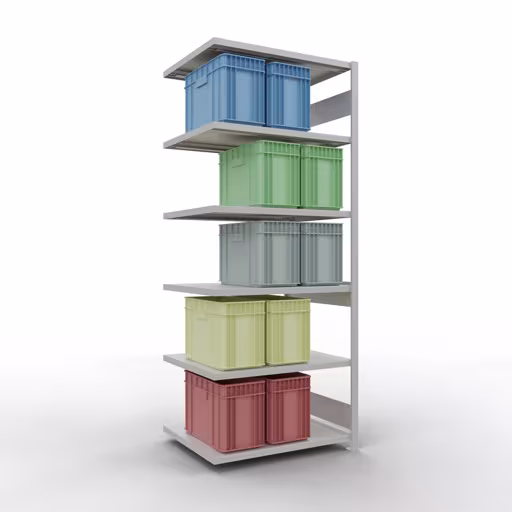 Figuur nr. 12 van het artikel aanbouwrekken, legbordstellingen, insteeksysteem MULTIplus330, 2500 x 1000 x 800 mm, 6 legborden, lengtestangen, RAL 7035 lichtgrijs uit de insteeksysteem productgroep van Schulte Lagertechnik.