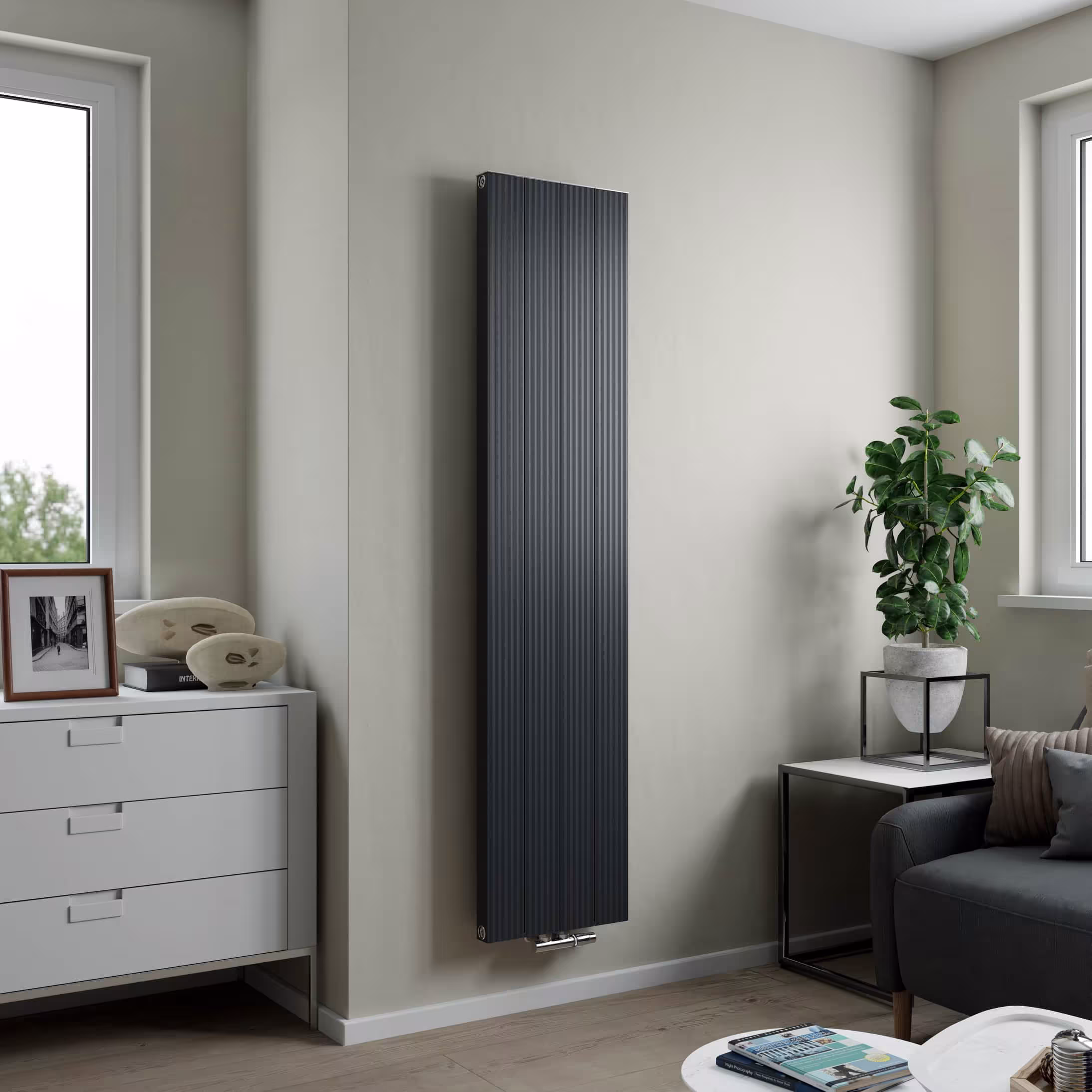 Ximax aluminium radiator Valeo middenaansluiting antraciet, aluminium radiator