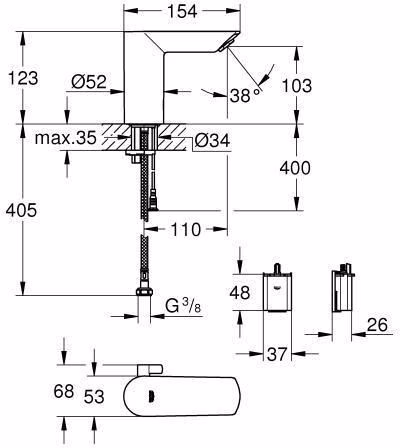 GROHE wastafel IR electronics Bau Cosmopolitan E 36451 met mengkraan 6 volt chroom