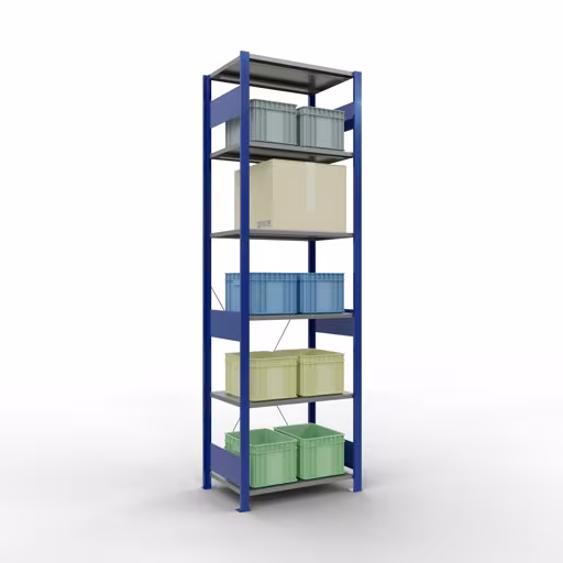 Basisplank, legbord, insteeksysteem MULTIplus150, 2500 x 750 x 500 mm, 6 legborden, kruisschoor, RAL 5010 gentiaanblauw/verzinkt/verzinkt met artikelnr. 12751-75-B Basisplank, legbord, insteeksysteem MULTIplus150, 2500 x 750 x 500 mm, 6 legborden, kruisschoor, RAL 5010 gentiaanblauw/verzinkt/verzinkt van Schulte Lagertechnik uit de categorie insteeksystemen