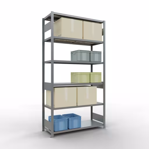 Figuur nr. 14 van het artikel basisrek, legbord, insteeksysteem MULTIplus250, 2500 x 1300 x 500 mm, 6 legborden, lengtestangen, verzinkt uit de insteeksysteem productgroep van Schulte Lagertechnik.