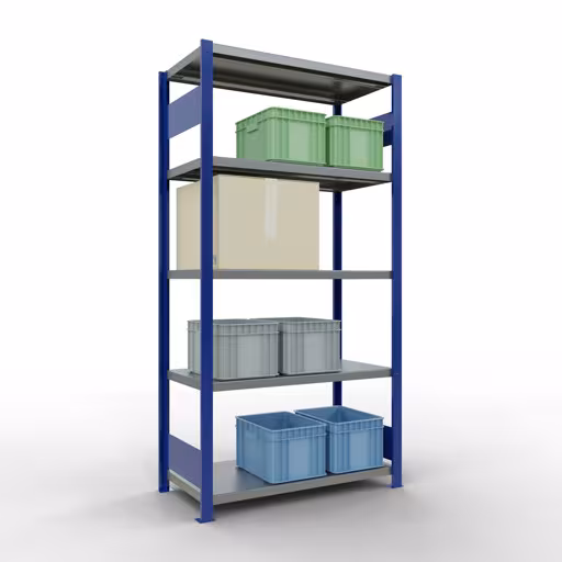 Productafbeelding nr. 15 van het artikel basisplank, legbord, insteeksysteem MULTIplus250, 2000 x 1000 x 500 mm (HxBxD), 5 legborden, lengtestangen, RAL 5010 gentiaanblauw/verzinkt Figuur nr. 15 van het artikel basisrek, legbord, insteeksysteem MULTIplus250, 2000 x 1000 x 500 mm, 5 legborden, lengtestangen, RAL 5010 gentiaanblauw/verzinkt uit de insteeksysteem productgroep van Schulte Lagertechnik.