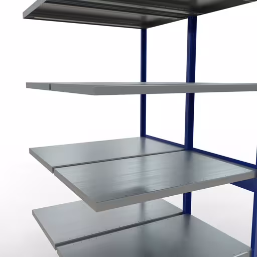 Aanbouwrekken, dubbele rekken, stellingsysteem MULTIplus250, 2500 x 1000 x (2x600) mm, 2x6 planken, lengtestangen, RAL 5010 gentiaanblauw van Schulte Lagertechnik met het artikelnr. 33266-B
